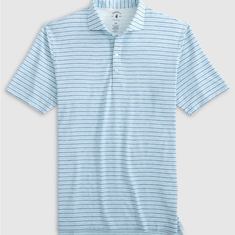 johnnie-O Top Shelf Declan Stripe Riviera Blue Striped Performance Polo Large